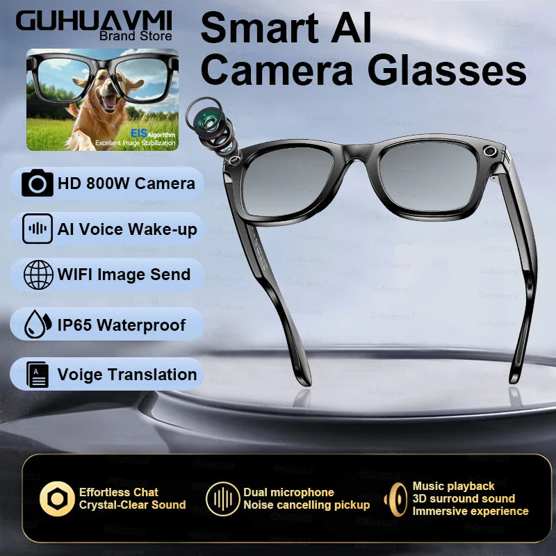New4K Ultra HD AI Glasses Men Chat IP65 Waterproof Voice Assistant AI Transmission 800W Camera Bluetooth Call Smart Glasses 2025