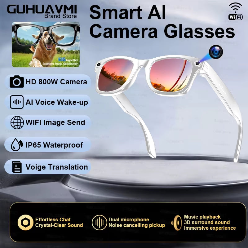 New4K Ultra HD AI Glasses Men Chat IP65 Waterproof Voice Assistant AI Transmission 800W Camera Bluetooth Call Smart Glasses 2025