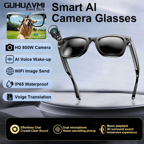 New4K Ultra HD AI Glasses Men Chat IP65 Waterproof Voice Assistant AI Transmission 800W Camera Bluetooth Call Smart Glasses 2025