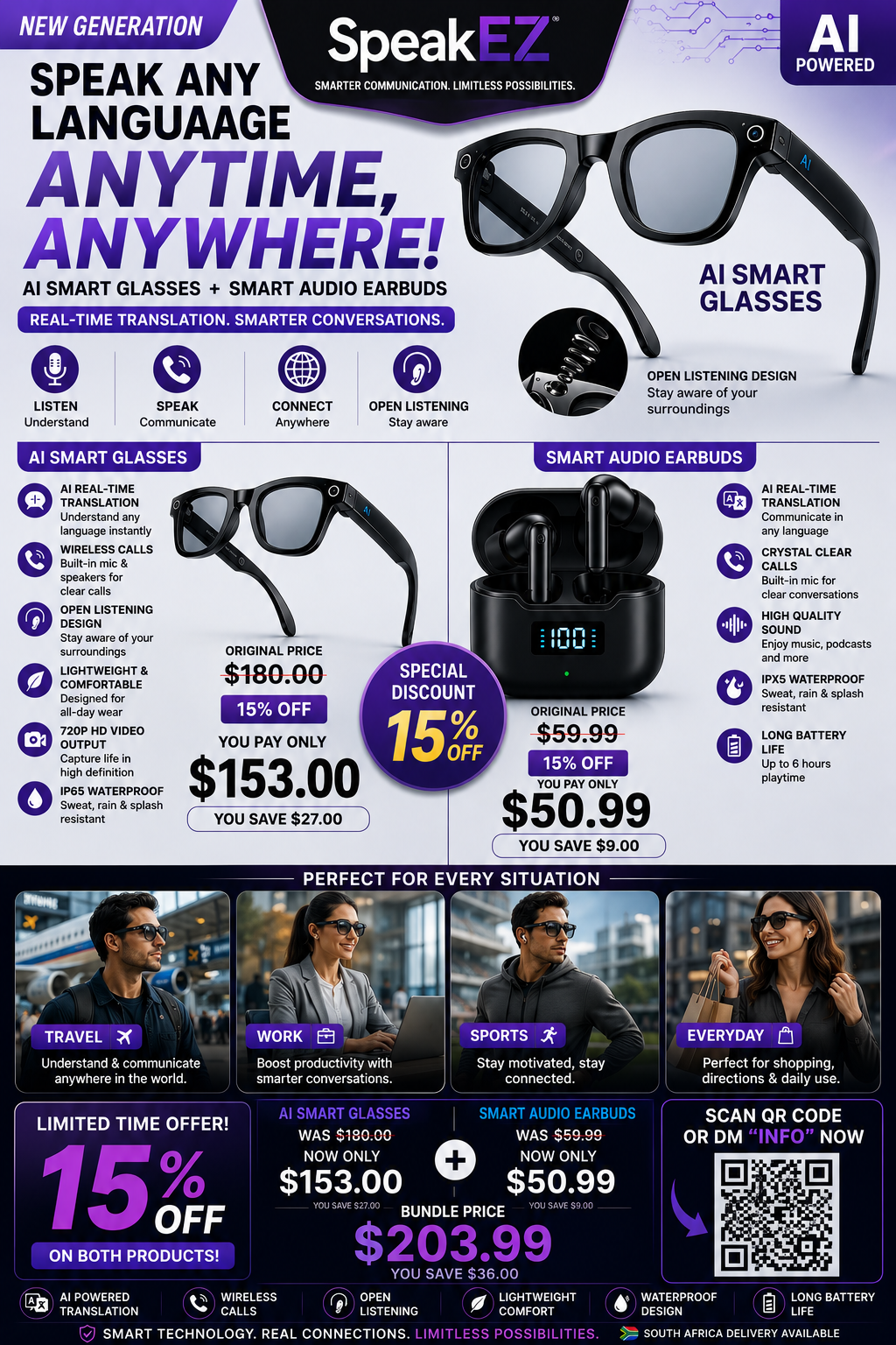 SpeakEZ AI Translation Earbuds – Break Language Barriers Instantly 🌍