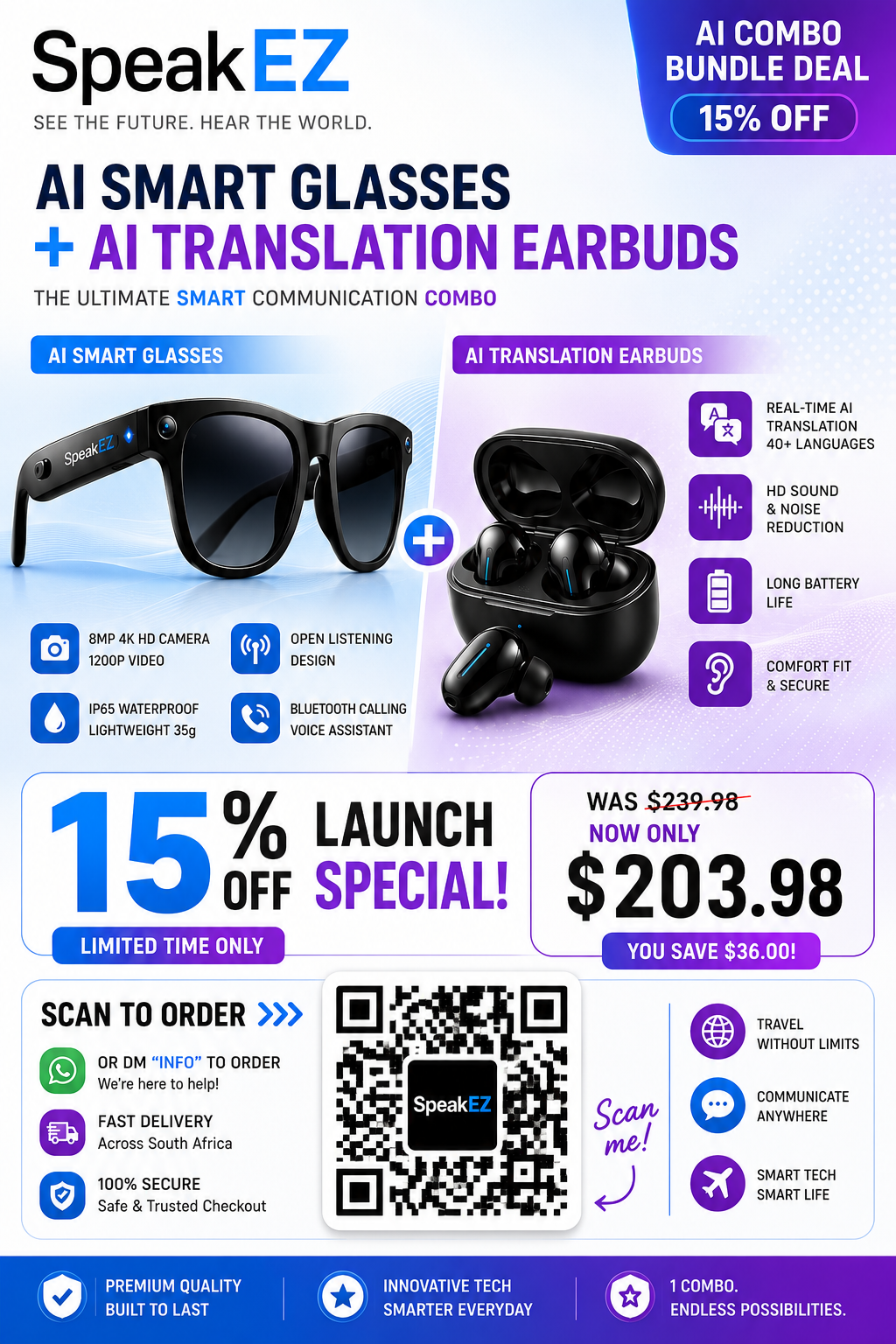 SpeakEZ AI Translation Earbuds – Break Language Barriers Instantly 🌍
