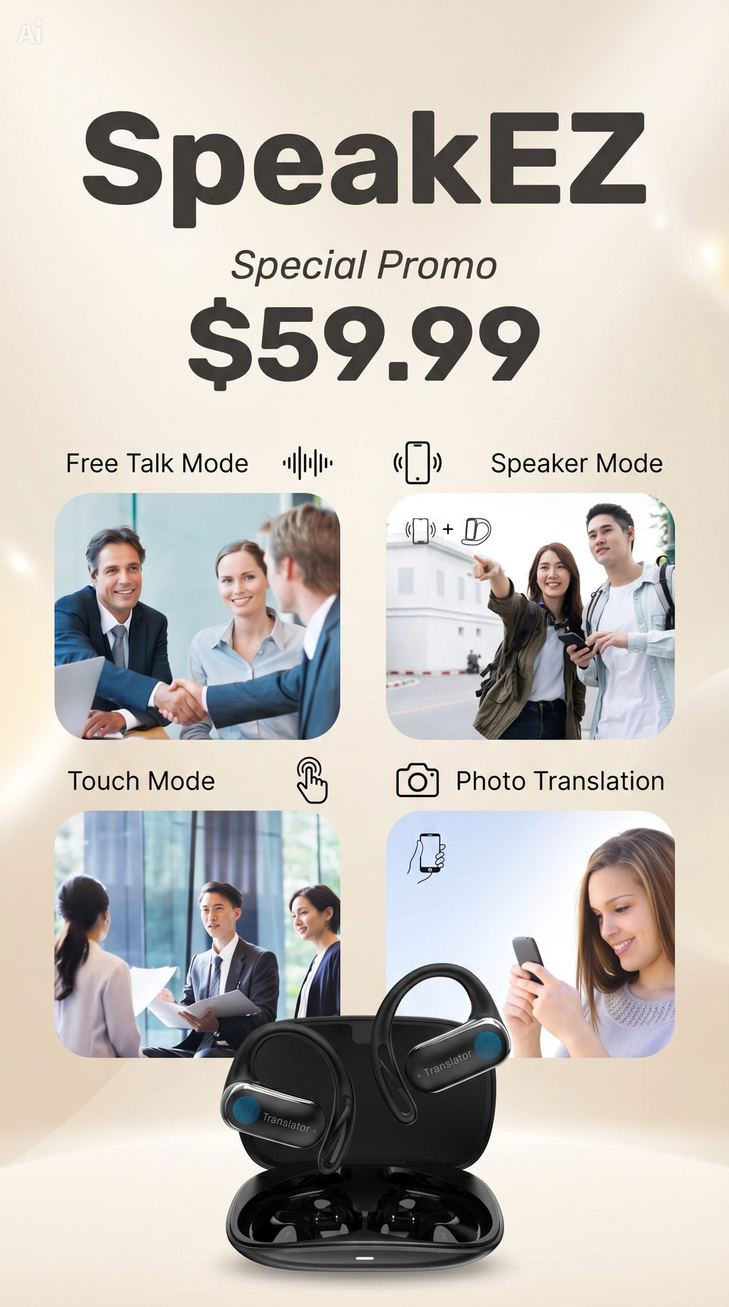 SpeakEZ AI Translation Earbuds – Break Language Barriers Instantly 🌍